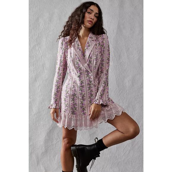 LoveShackFancy Moonstone Floral Blazer Dress - M Blushing Pink - Picture 4 of 7